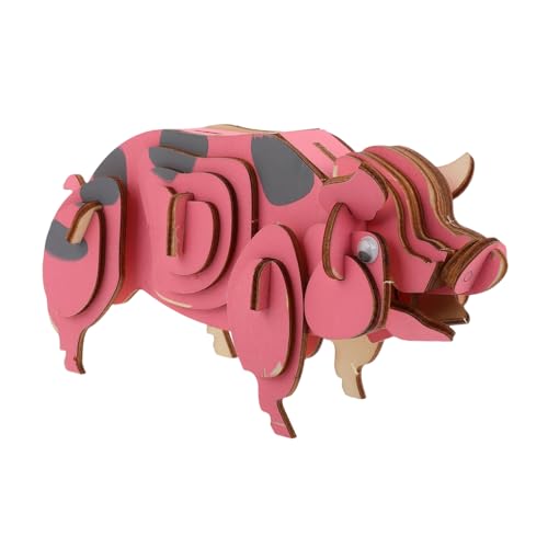 VICASKY Holzpuzzle Welpe Holzschweinpuzzles Holzsammelpuzzles Pädagogisches Schweinpuzzle Holzschweinmodellbausätze Holzschreibtischdisplay Holzschweinmodelle 3D Lernpuzzle Rosa von VICASKY