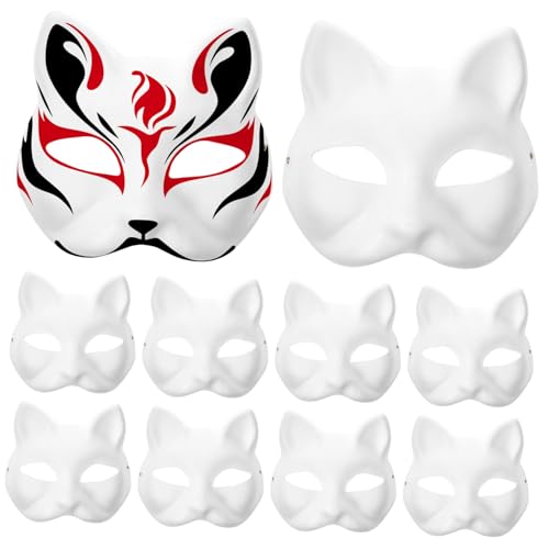 VICASKY Katzen Gesichtsmaske DIY Unbemalte Handbemalte Maske Für Kindergarten Unterrichtsmaske Halloween Maskerade Kostü Accessoire Bastelset Für Kreative Partys von VICASKY