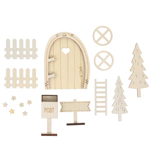 VICASKY Mikrolandschafts-Elfentür Mini-Feentür Fee Türverzierung Elfen-Fee-Tür-Set DIY Bastelset für Puppenhaus DIY-Miniaturmodell-Set winzige Tür Feentür aus Holz unvollendet Beige von VICASKY