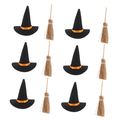 VICASKY Mini Hexenhut und Besen Halloween Dekoration Set für DIY Basteln Kleine Tischdeko Handgefertigt Charmant für Büro Zuhause und Party VICASKY Mini Hexenhut und Besen Halloween Dekoration Set für DIY Basteln Kleine Tischdeko Handgefertigt Charmant für Büro Zuhause und Party von VICASKY