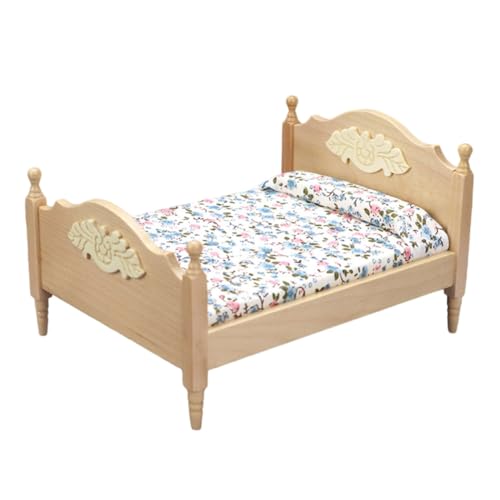 VICASKY Mini Holzbett Für Puppenhaus 1 Stück Doppelbett Im Modernen Stil Perfektes Zubehör Für Kinderspielzeug Und Neugeborene Puppen Ideal Für Kreative Rollenspiele von VICASKY