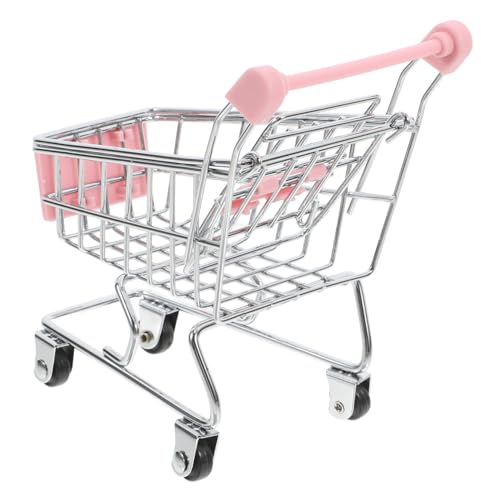 VICASKY Mini-einkaufskorb Puppenhaus Einkaufswagen Simulation Einkaufswagen Spielzeug Mini-einkaufswagen-Spielzeug Kleiner Trolley Für Kinder Mini-supermarktwagen Mini-dekor Rosa Eisen von VICASKY