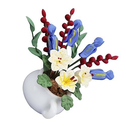 VICASKY Mini weiße Topfgrünpflanze Dekor Mini-Bonsai Puppenhausverzierung Miniaturen Topfblumen kunstpflanze kunstplflanze gefälschte Pflanze Topfpflanze mit künstlichen Blumen Harz von VICASKY