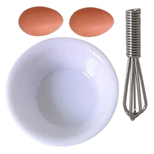 VICASKY Miniatur Eier Schneebesen Set 1 Set Mit 2 Miniatur Eiern Einem Schneebesen Und Einer Schüssel Perfektes Zubehör Für Puppenhäuser Und Miniatur Küchenszenen von VICASKY