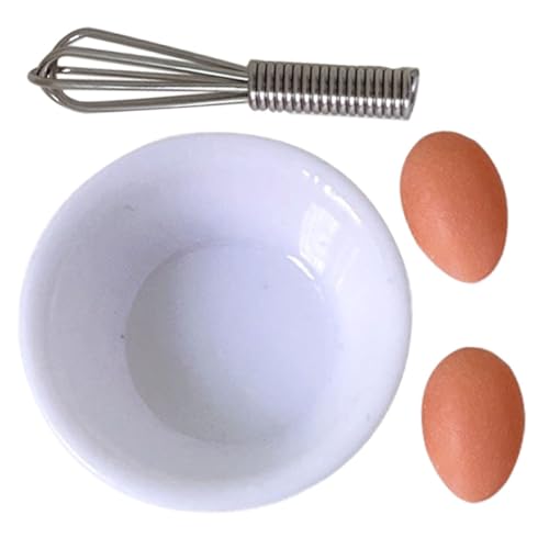 VICASKY Egg Beater Miniatur Eierbesen Set 1 Set Mit Mini Eiermodellen Und Mini Schalen Perfekte Dekoration Für Die Spielzeugküche Und Backen Im Miniaturformat Spielzeug von VICASKY