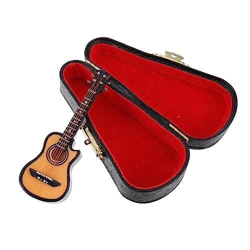 VICASKY Miniatur Gitarre Modell Statue Akustikgitarre Dekoration Mit Ständer Und Box Perfekt Für Musikliebhaber Und Puppenhaus Zubehör von VICASKY