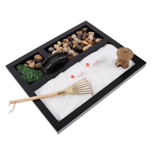 VICASKY Miniaturlandschaft des Meditationsgartens wohnungseinrichtung wohnungsdeko zengarten swor tischdeko esstisch Zen Garten Sandkasten für den Desktop Miniaturlandschaft mit Sand Black von VICASKY