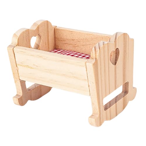 VICASKY Puppenhaus Zubehör Mini Holz Baby Puppe Krippe Spielzeug Krippe Bett Schmuck Für Puppenhaus von VICASKY