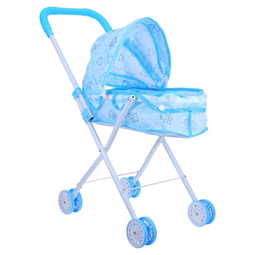 VICASKY Puppenwagen Kinderwagen Mädchen Kleinkindspielzeug Buggybrett mit Sitz Kinderspielzeug Zubehör für Babypuppen Puppensachen Spielhauszubehör Mikro-Layout-Ornament Polyester Sky-Blue von VICASKY