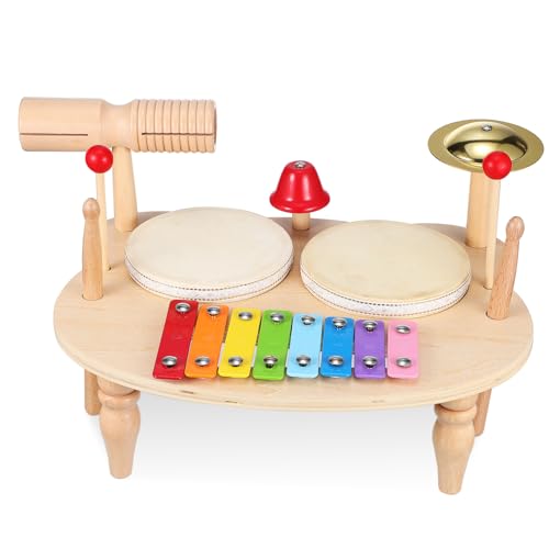 VICASKY Schlagzeug-Tamburin Montessori sensorisches Spielzeug Orff Musikinstrument Schlaginstrument musikinstrumente Musical Instruments xylofon Holzinstrumente Tamburin-Trommel hölzern von VICASKY