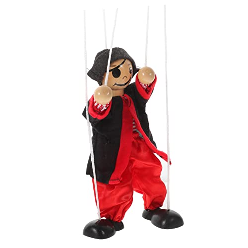 VICASKY Schnur Marionette Puppen Kinderwagen Gruselige Puppe Kinderwagenspielzeug Clown-Puppe Handpuppe Holzpuppe lustige Piratenschiffe Piratenkegelpuppe hölzern Black von VICASKY