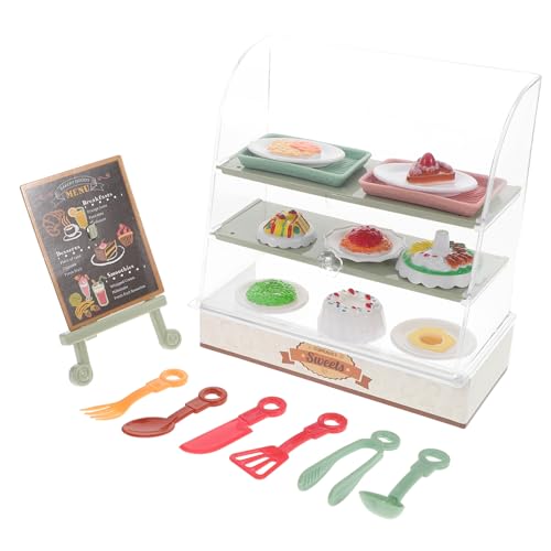 VICASKY Simulationskuchenspielzeug Miniatur-Bäckerei-Fall Küchenzubehör für Puppenstuben Miniatur-Kuchentheke Puppenhaus Spielzeug Backen Spielzeug Supermarktregal Mini-Supermarkt Plastik von VICASKY