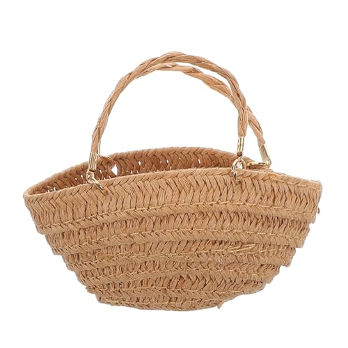 VICASKY Strohsack Zubehör Puppenhaus Plüsch Kissenbezug Handfächer mit Quasten Mini Korb gewebte Beuteltasche kleine Puppenaufbewahrungstasche Osterkorb Papier Light Brown von VICASKY