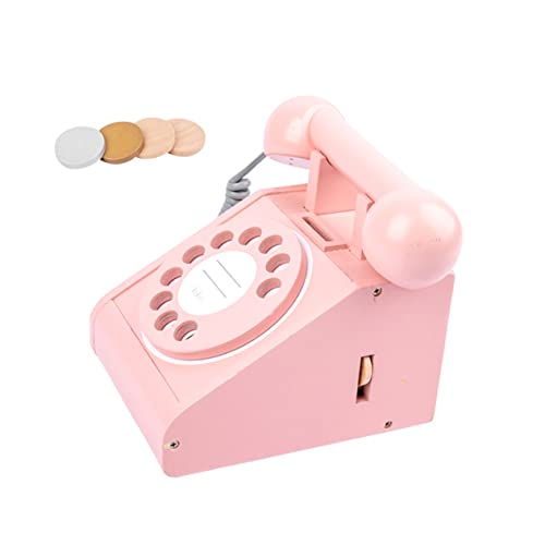 VICASKY Telefon Simuliertes Holztelefon Für Pädagogisches Zur Der Kommunikationsfähigkeiten Retro Design Pink Kleines Telefon Für Frühe Entwicklung von VICASKY