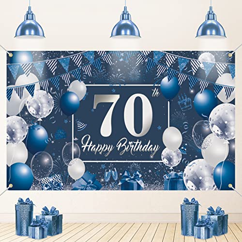 70. Geburtstag Banner Blau,70. Geburtstag Dekoration 70. Extra Großes Banner, 70.Blau Happy Birthday Banner, 70.Stoff Zeichen Poster Hintergrund Banner, 70. Mann Geburtstag Banner von VICSOM