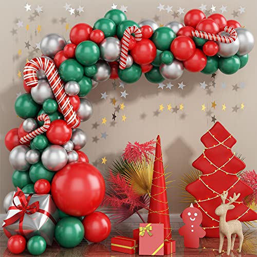 Weihnachten Luftballon Girlande, 101 Stück Weihnachten Ballon Girlande Arch Kit mit Rot Grün Weihnachts Luftballons und Geschenkbox Zuckerstangen Luftballon für Weihnachten Party Holiday Dekoration von VICSOM