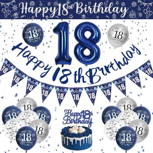 18. Geburtstag Deko Junge, Blau Silber Luftballons Geburtstag, Deko 18 Geburtstag Jungen, Geburtstagsdeko 18 Jahre Party Deko mit Happy Birthday Girlande Konfetti Ballons für 18 Geburtstag Dekoration 18. Geburtstag Deko Junge, Blau Silber Luftballons Geburtstag, Deko 18 Geburtstag Jungen, Geburtstagsdeko 18 Jahre Party Deko mit Happy Birthday Girlande Konfetti Ballons für 18 Geburtstag Dekoration von VICTERR