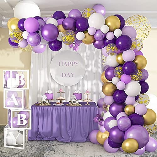 Luftballons Girlande Lila Gold 125 Stück Ballongirlande Kit Lila Weiß Luftballons Geburtstag, Metallic Gold Weiß Latexballon Konfetti Ballons Party Deko für Mädchen Geburtstagdeko Hochzeit Baby Shower von VICTERR