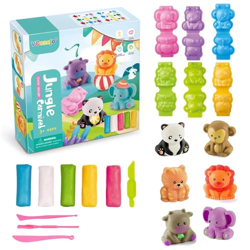 VIDSTW 15 Stück Knete Zubehör Set Kinder ab 3 4 5 Jahre Plastilin Werkzeuge Knete Set DIY knetwerkzeug Kinderknete Knetwerkzeug Knete Zubehör Set Geschenk für Jungen und Mädchen (Dschungelwelt) von VIDSTW