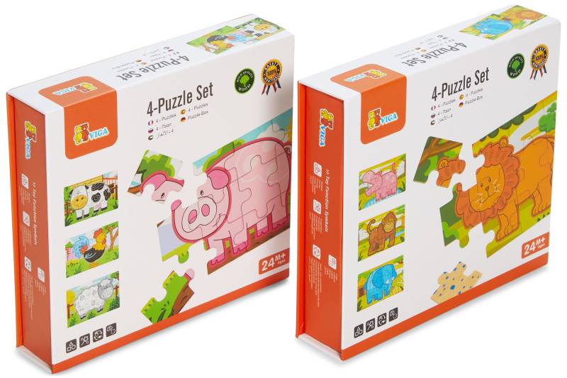 VIGA Holzpuzzle mit Tieren Set, 2er-Pack, 8x12 Teile von VIGA