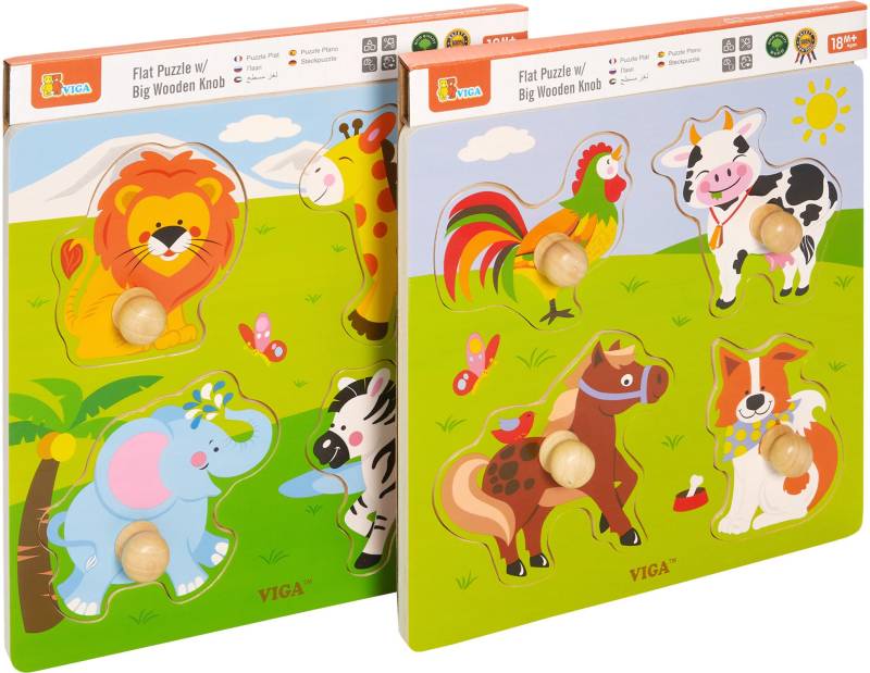 VIGA Knopfpuzzle Tiere, 2er-Pack von VIGA