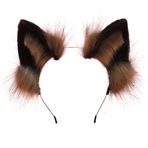 VIGVAN Handgemachte Wolf Fuchs Ohren Cosplay Kopf Zubehör Kawaii Haarband (Wolf Braun Schwarz) von VIGVAN