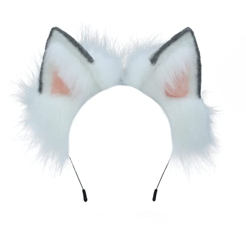 VIGVAN Handgemachte Wolf Fuchs Ohren Cosplay Kopf Zubehör Kawaii Haarband (Wolf Weiß) von VIGVAN