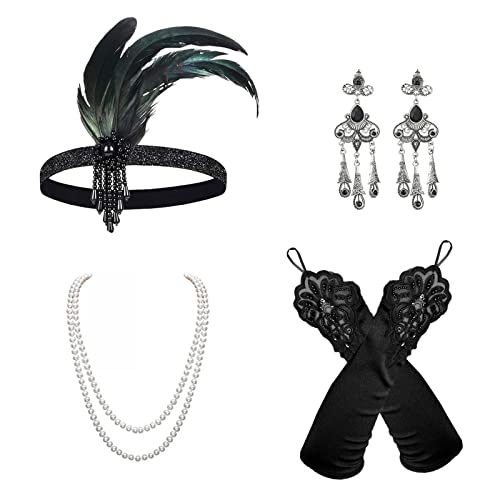 VIKSAUN 5 Stück 1920er Accessoires Damen 1920s Kostüm Damen Flapper Accessoires Set, 20er Jahre Accessoires Gatsby Accessoires Damen, Fashion Roaring 20's Theme Set, Flapper Accessoires (5 Stück) von VIKSAUN