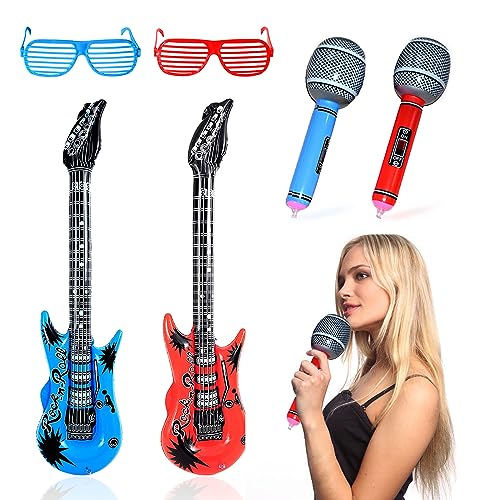 VIKSAUN 6 Stück Aufblasbare Musikinstrumente, Aufblasbare Instrumente, Luftgitarre Rockstar Air Guitar, Requisiten Pool Disco Party Props, Party Supplies Favors (6 Stück) von VIKSAUN