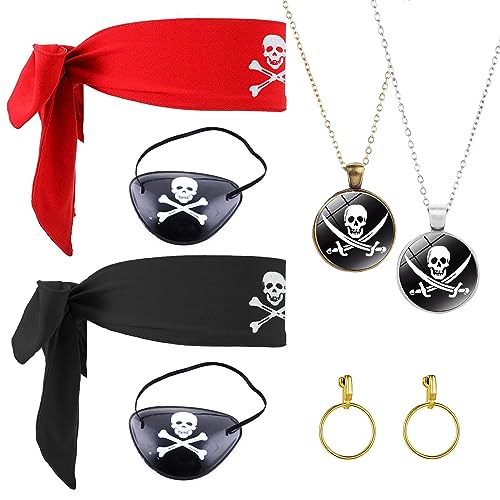 VIKSAUN 8 Stück Pirat Captain Dress Up Set, Piraten Kostüm zubehör, Piratenhut für Kinder, Creolen Piraten Augenklappen Piraten Kopftuch, für Karneval Halloween Piraten Party Kostüm Prop (8 Stück) von VIKSAUN