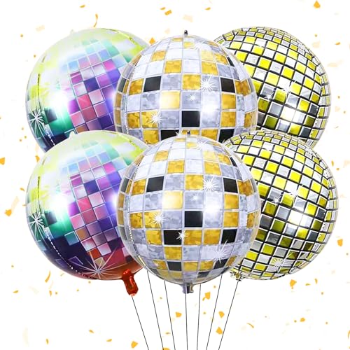 6 Stück Discokugel Luftballon,Discokugel Deko Folienballons,22 Zoll 4D Diskokugel Luftballons Silber,Disco Party Deko Ballons für 70 80 90er Jahre Deko Disco Tanz Feve Theme,Geburtstag Party Karneval von VIKY