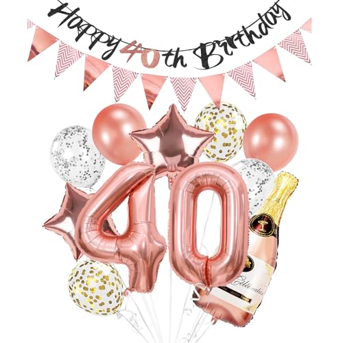 Deko 40. Geburtstag Frauen,Rosegold 40 Geburtstag Frauen Deko,Luftballon 40 Geburtstag Frau Mann,40. Geburtstag Deko Set mit Luftballons 40. Geburtstag und Happy Birthday Girlande,40 Jahre Party Deko von VIKY