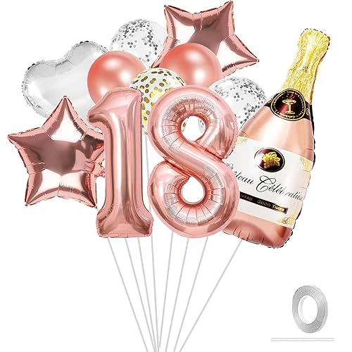 VIKY® 18 Geburtstag Deko Mädchen, Rosegold Luftballons Deko 18. Geburtstag Mädchen Deko, Geburtstagsdeko 18 Mädchen Set mit 18th Ballons und Konfetti Luftballon, Party Deko 18 Geburtstag Mädchen Junge von VIKY