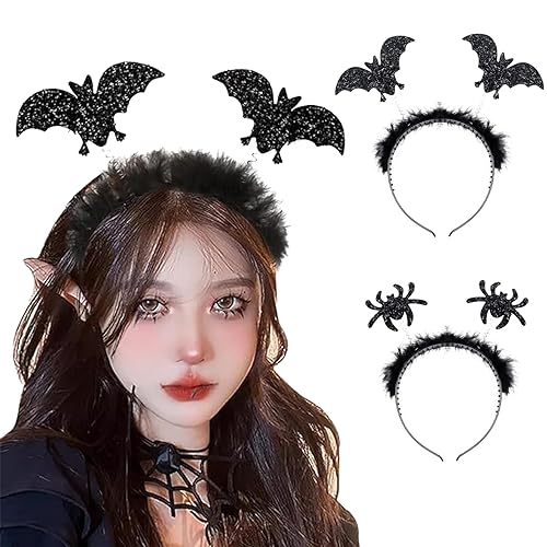 VIKY® 2 Stück Halloween Kostüme Fledermaus Haarschmuck Spinnen Haarreif, fFledermaus Kostüm Damen Haarreifen, Halloween Spinne Haarband, Halloween Kostüme Fledermaus Kopfschmuck Zubehör von VIKY