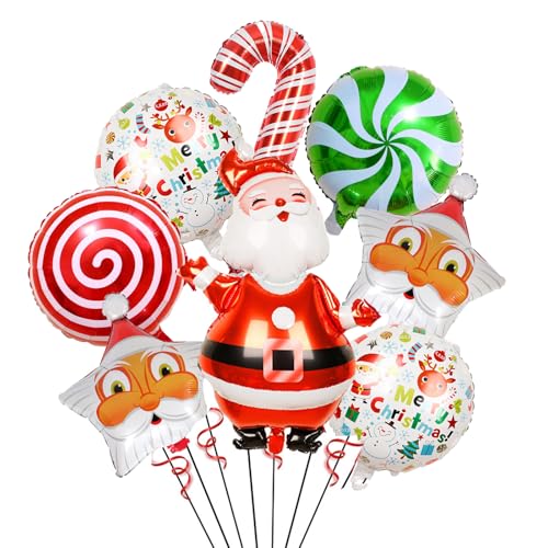 VIKY® 8 Stück Weihnachtsdeko Luftballons Set, Weihnachten Deko mit Weihnachtsmann Luftballon und Zuckerstangen Folienballon, Merry Christmas Decorations, Weihnachtsballons für Weihnachts Deko Party von VIKY