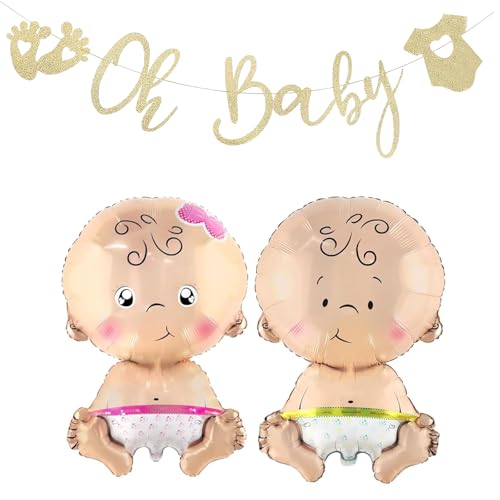 VIKY® Boy or Girl Baby Ballon, Gender Reveal Party Deko Folienballon mit Oh Baby Girlande, Babyparty Deko Mädchen Junge, Baby Shower Deko Luftballons Geburtstag, Helium Ballons für Taufe Deko,Hochzeit von VIKY