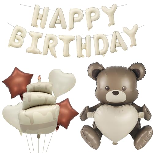 VIKY® Bär Geburtstagsdeko Junge Mädchen,XXL Happy Birthday Ballon Bär Geburtstag Deko,Bären Luftballon Tiere Ballons Geburtstag Dschungel Deko,Bär Folienballon für Babyparty Deko,Kindergeburtstag Deko von VIKY