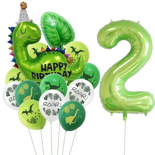 23 Stück Dino Luftballon,Dino Geburtstag Deko 2 Jahre,Dschungel Deko 2. Geburtstag Junge,Dino Deko Kindergeburtstag Luftballons,Ballon 2 Geburtstag Deko,Folienballon 2 für Waldtiere Party Dekoration von VIKY