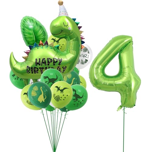 23 Stück Dino Luftballon,Dino Geburtstag Deko 4 Jahre,Dschungel Deko 4. Geburtstag Junge,Dino Deko Kindergeburtstag Luftballons,Ballon 4 Geburtstag Deko,Folienballon 4 für Waldtiere Party Dekoration von VIKY