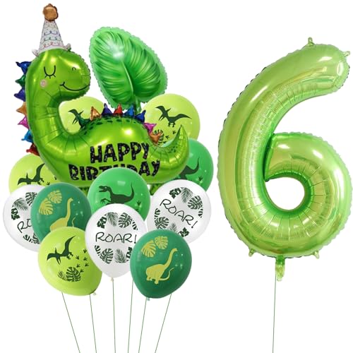 23 Stück Dino Luftballon,Dino Geburtstag Deko 6 Jahre,Dschungel Deko 6. Geburtstag Junge,Dino Deko Kindergeburtstag Luftballons,Ballon 6 Geburtstag Deko,Folienballon 6 für Waldtiere Party Dekoration von VIKY