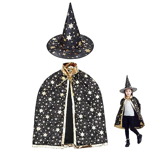 VIKY® Halloween Kostüm Kinder, Halloween Hexen Umhang mit Hut, Halloween Party Kostüme für Kinder, Hexe Kostüm Kinder Zauberer Umhang für Jungen Mädchen Cosplay Party, Geeignet für Höhe 80-140cm von VIKY