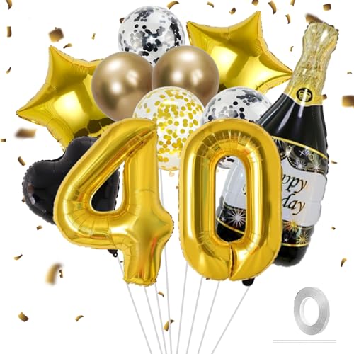 VIKY® Deko 40 Geburtstag Männer Frau,40 Geburtstag Deko Schwarz Gold,Geburtstagsdeko 40. Geburtstag Frauen Deko Ballons,40er Geburtstag Mann Deko Set mit Folienballon Zahl 40 und Konfetti Luftballon von VIKY