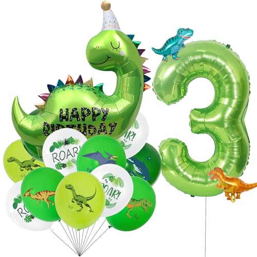 Dino Geburtstag Deko 3 Jahre,Dinosaurier Folienballon,Dino Luftballon Geburtstagsdeko 3 Jahre Junge,Dino Party Kindergeburtstag Deko,Dino Ballon 3 Jahre,Dschungel Dino Luftballons mit Zahlenballon 3 von VIKY