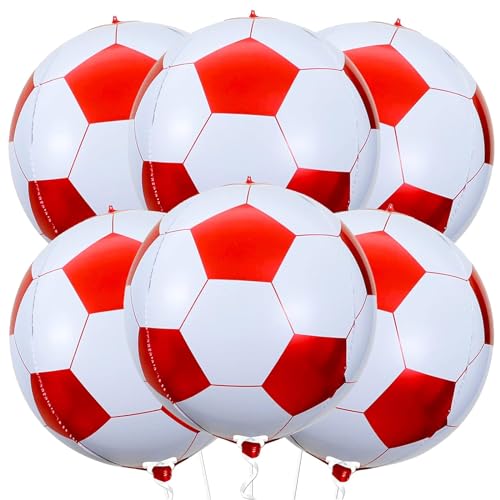 VIKY 6 Stück Fußball Luftballons Geburtstag,22 Zoll 4D Fussball Luftballon Rot Weiß,Fußball Deko Folienballon,Fussball Deko Geburtstag Kinder,Fußball Luftballon für WM Party Deko,Kindergeburtstag Deko von VIKY