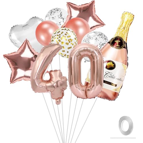 VIKY Deko 40. Geburtstag Frauen, Rosegold 40 Geburtstag Frauen Deko, Luftballon 40 Geburtstag Frau Mann, 40. Geburtstag Deko Set mit Luftballons 40. Geburtstag, Konfetti Luftballon Party Deko Supplies von VIKY