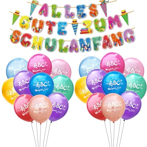 VIKY Schulanfang Deko Einschulung Junge Mädchen,21Stk Einschulung Deko Set,Schulkind Deko Bunt 2024,Schuleinführung Deko Schulanfang mit ABC Einschulung Luftballons,Alles Gute zum Schulanfang Girlande von VIKY