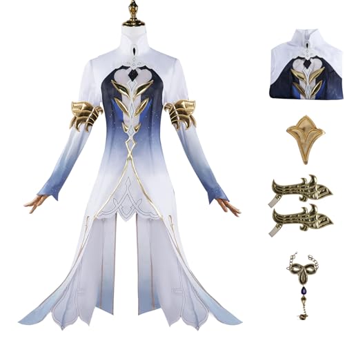 VILFO Genshin Impact Cosplay Set,Spiel Charakter Furina,Gott des Wassers Focalors Cosplay Uniform Full,Halloween Karneval Party Kleid,Frauen Mädchen Dress Up,Weiß,L von VILFO