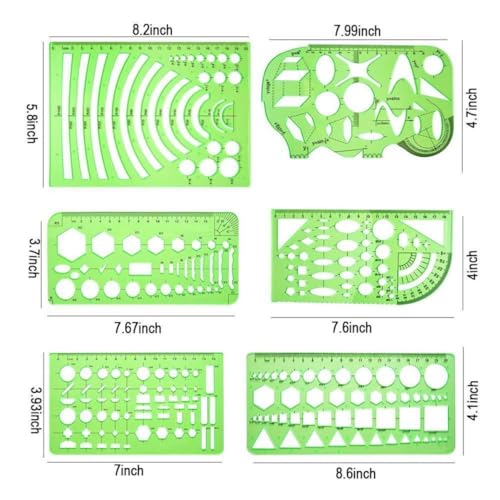 VILLCASE 6St Herrscher Geometrievorlage Schablonen zum Basteln wiederverwendbar Konstruktionspapier Journal-Schablonen büromaterial anzeichnen Werkzeug Zeichenwerkzeug Design Vorlage Green von VILLCASE