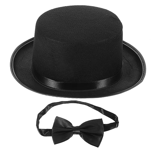 VILLFUL 1 Satz Schwarzer Fedora-hut Schwarzer Zylinder Vorgebundene Fliege Retro-gangsterkostüm Gentleman-outfits Gangster-kostümhüte Formelle Schwarze Melone Werkzeug Kind Halloween Stoff von VILLFUL