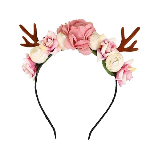 VILLFUL Weihnachtliches Rentiergeweih Haarband mit Blüten Elastischer Haarreif für Mädchen Kostümzubehör für Schulaufführungen und Festliche Feiertage VILLFUL Weihnachtliches Rentiergeweih Haarband mit Blüten Elastischer Haarreif für Mädchen Kostümzubehör für Schulaufführungen und Festliche Feiertage von VILLFUL